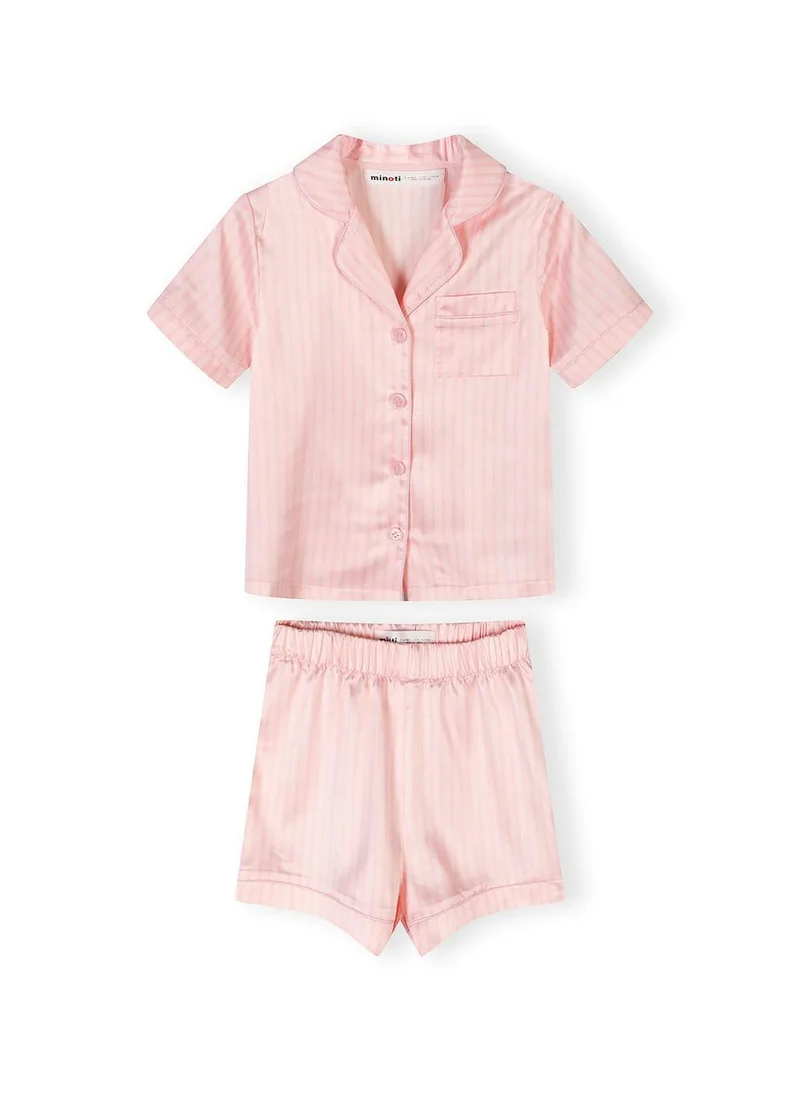 Minoti Girls satin pyjama set pink stripe short sleeve